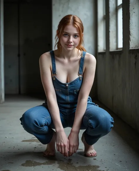 FULL BODY SHOT,  masterpiece, cold room with concrete walls,  ultra high resolution , extremely sharp, (Bokeh Effect:1.2), There is no skeleton to be seen.  A sixteen-year-old girl, Who looks like a sixteen-year-old girl from Russia,   157 cm tall  ,  ligh...