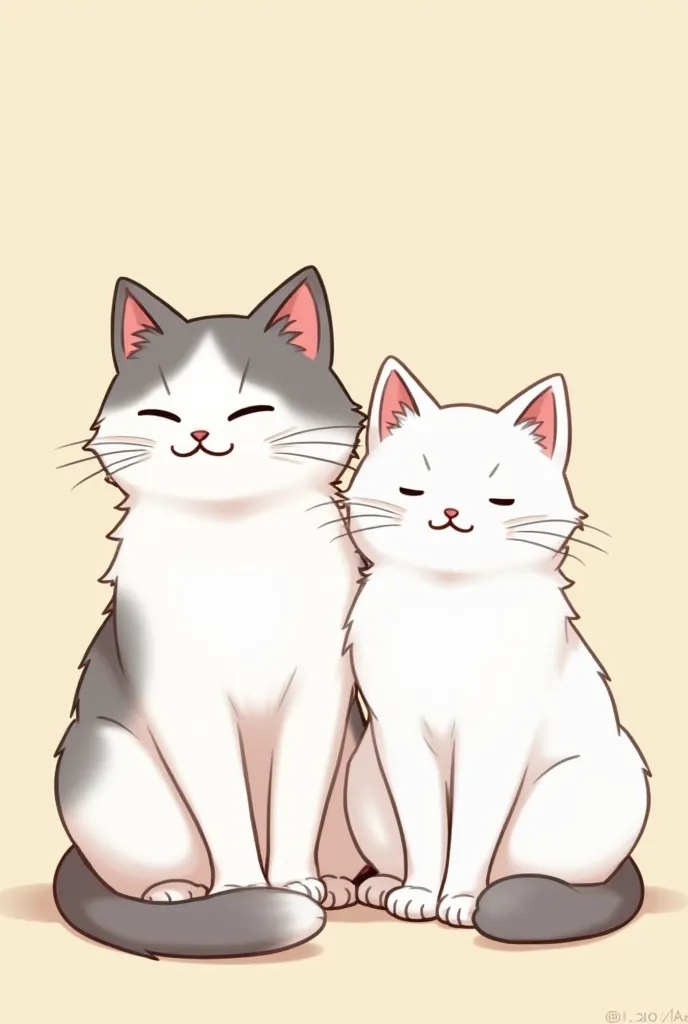 there are two cats that are sitting next to each other, a picture by Nándor Katona, tumblr, mingei, cute cats, illustration of 2 cats, furraffinity, r/aww, aww, catscatscats, catss, kawaii cat, cute and cuddly, cute cartoon, cute kittens, cats right cat is...