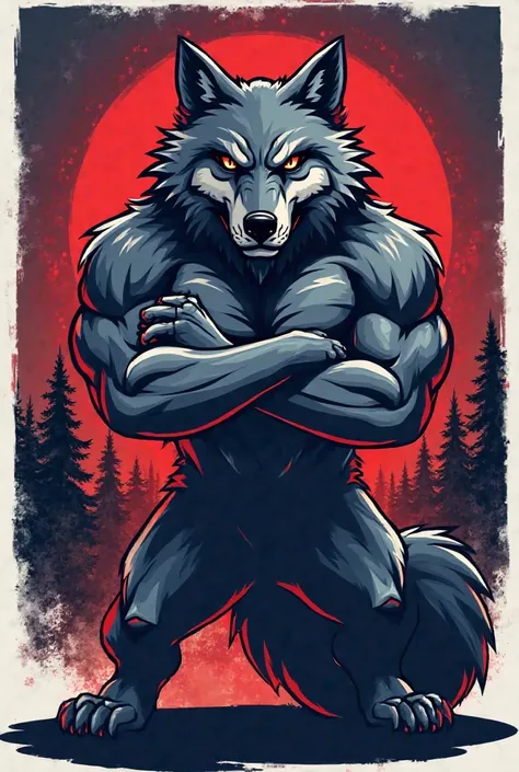 I want a strong wolf mascot with arms crossed for a sports logo