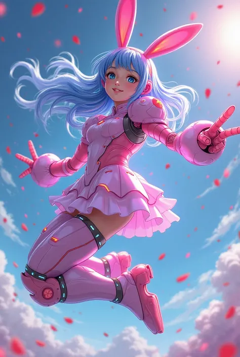 score_9,score_8_up,score_7_up,alone, solo, dynamic pose, (Rem_RE:Zero), long hair, blue hair, cute, happy smile, Glowing love hearts special effects, A stunning masterpiece! A girl with robot parts, her pink body glistening in super high definition, as she...