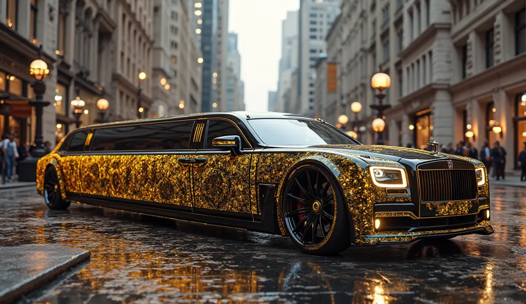 Luxurious limousine, black with gold pattern