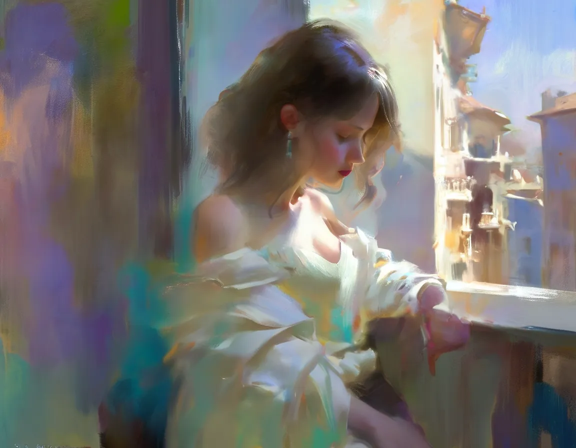 pastel portrait, shoulder lose dress,Позитив Клип L 8k, отмеченный наградами, proФessional close up, style oФ Casey Baugh, style oФ Pino Daeni, beautiful woman reading book on a balcony by the sea,sitting on white sofa