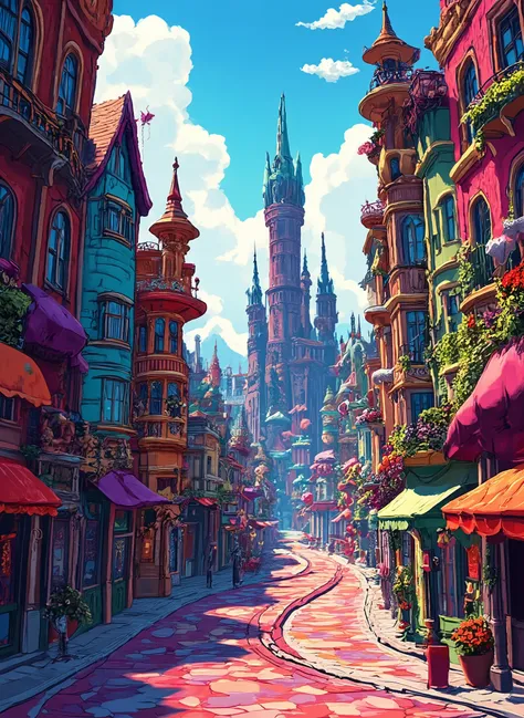 fairytale cityscape One main road continues Fantastic feels like a pop