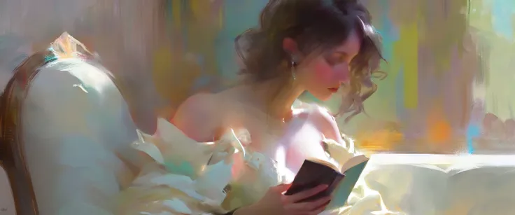 pastel portrait, shoulder lose dress,Позитив Клип L 8k, отмеченный наградами, proФessional close up, style oФ Casey Baugh, style oФ Pino Daeni, beautiful woman reading book,sitting on white sofa