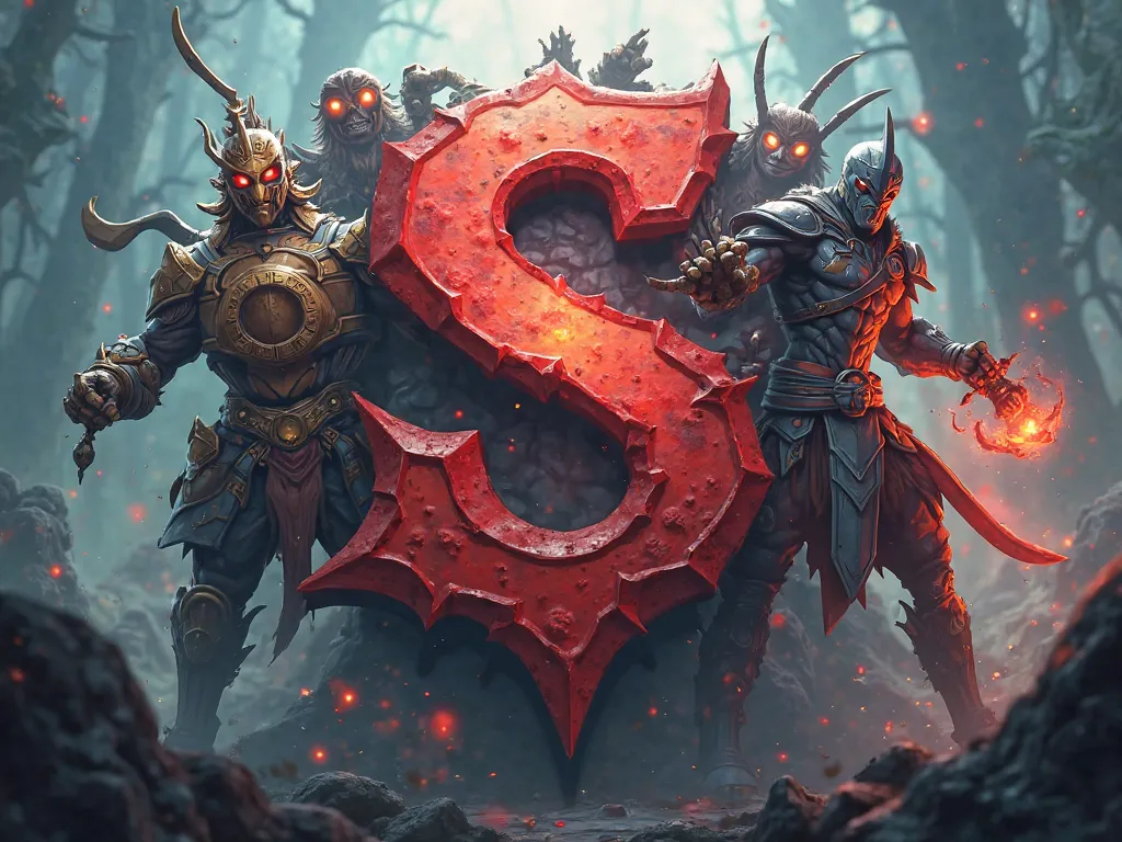 blurred letter S, for the Dota 2 team logo with Dota 2 characters and emblem