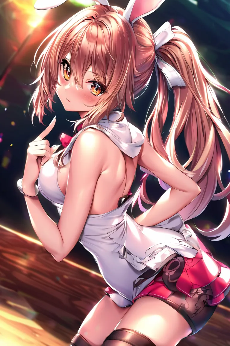 (Highest quality:1.2,  anime artwork ,  anime style,   studio animation , runs on a very detailed,  latest,  vibrant, anime coloring, high contrast,  masterpiece:1.2, Highest quality,  BEST AESTHETICS),   beautiful thighs , brown hair, High Ponytail,  perf...