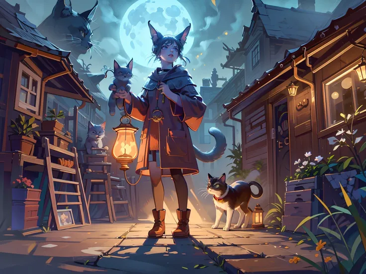 A very beautiful witch、Multiple very large cats、Witch&#39;s Familiar Cat、The witch is diligently hitting the cat、The cat is standing upright on two legs、Cats are very eerie、A group of bakeneko、On a night when the moon is beautiful, I'm alone in the forest,...