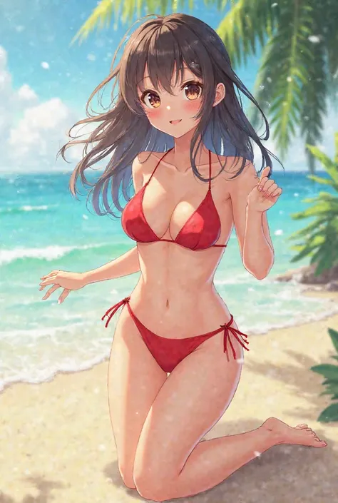 Cute anime girl in red bikini