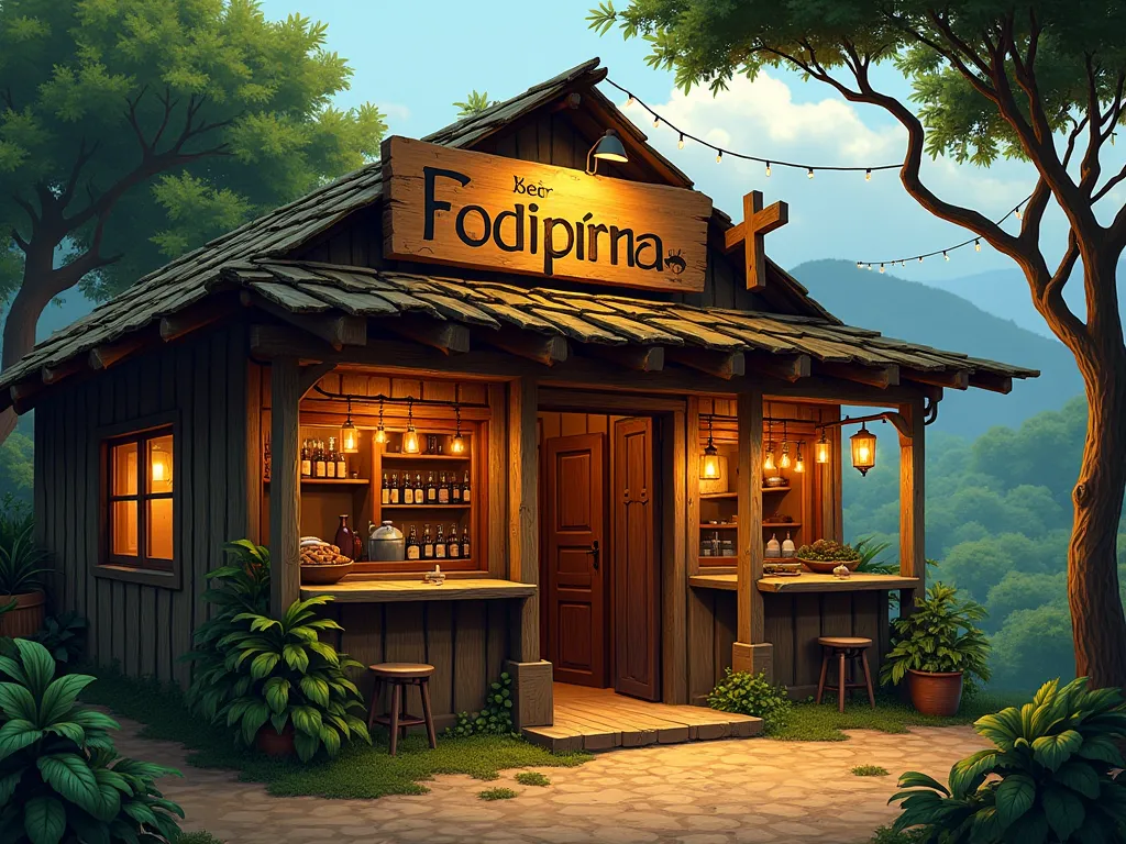 a little bar with rustic wood called Fogo Caipira