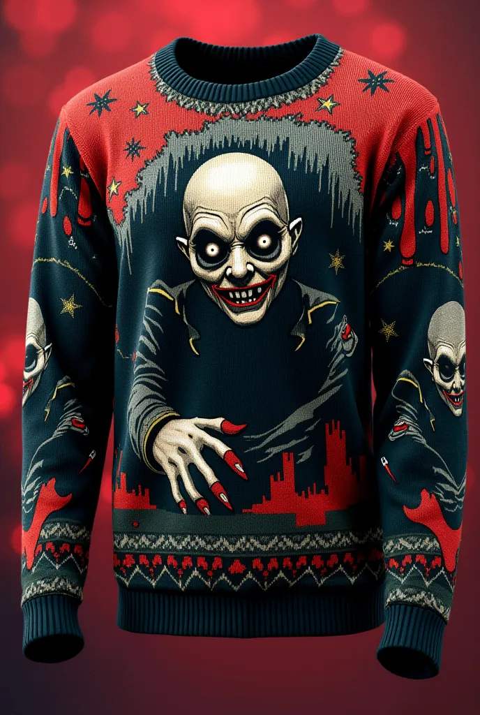 Horror-movie-themed ugly sweater