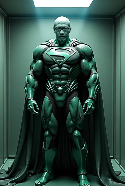 Superman wearing the Halorman Captain's Armor is wrapped in slime inside the modulation tank