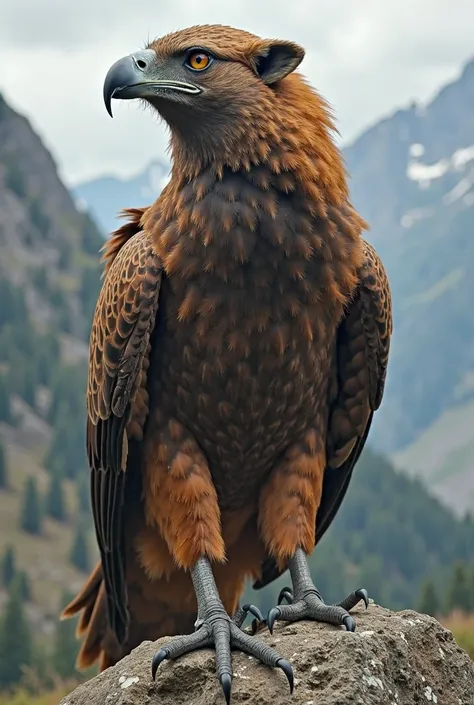 Em um vasto vale montanhoso, uma criatura feroz e imponente surge, resultado da fusão mística entre a águia e o lobo. Ela possui o corpo robusto e musculoso de um lobo selvagem, mas com a agilidade e leveza de uma ave predadora. Sua pelagem é uma mistura d...