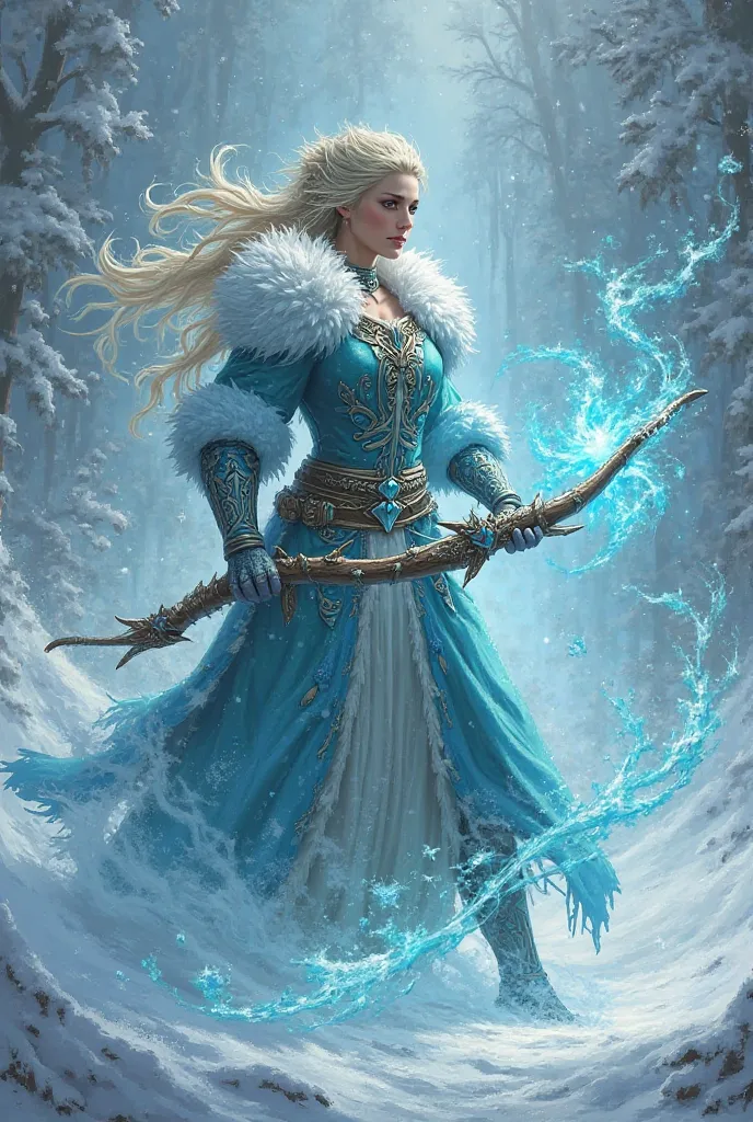 Lady Jhahl'lanna, the Winter clan mage archer, empowered with the spirit of Skadi, dealing icy death with every stroke of the bow.