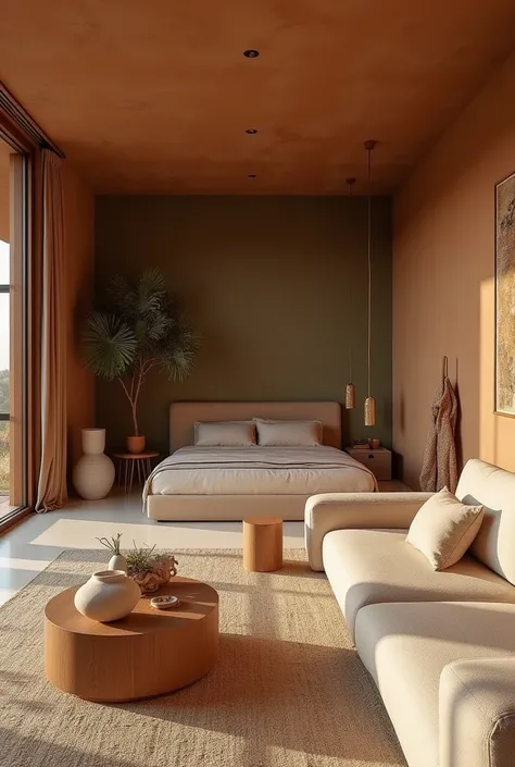 A beautifully designed one-bedroom apartment that blends East African modernism with Wabi-Sabi aesthetics. The space is warm and inviting, featuring earthy tones like clay, sand, and muted greens, creating a natural yet sophisticated atmosphere. The furnit...