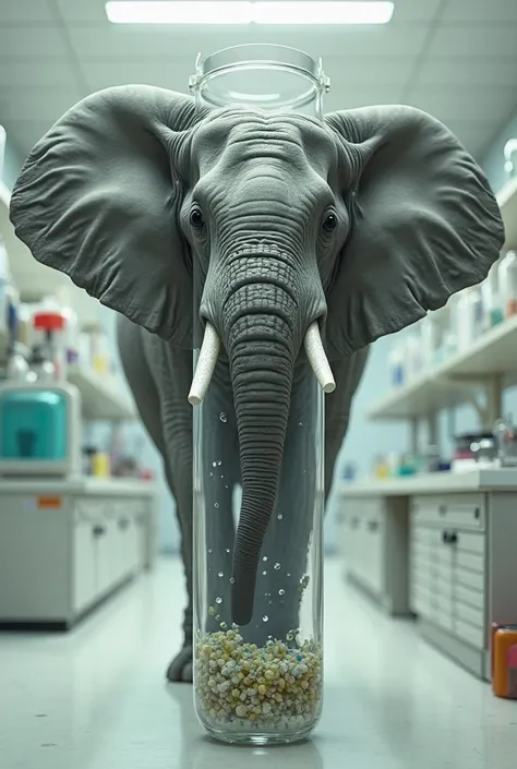 An elephant stuck in a test tube 