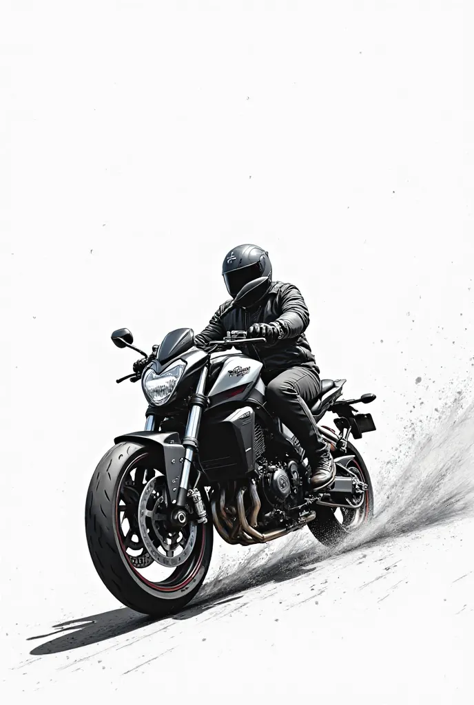 America drives a motorcycle, Dayun Max KTX 250cc, picture drawn with black pen and white background.