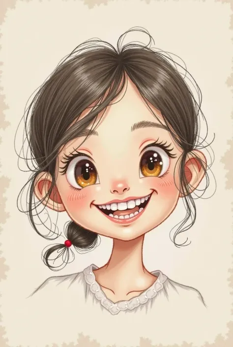 A drawing of a girl with her front teeth down 