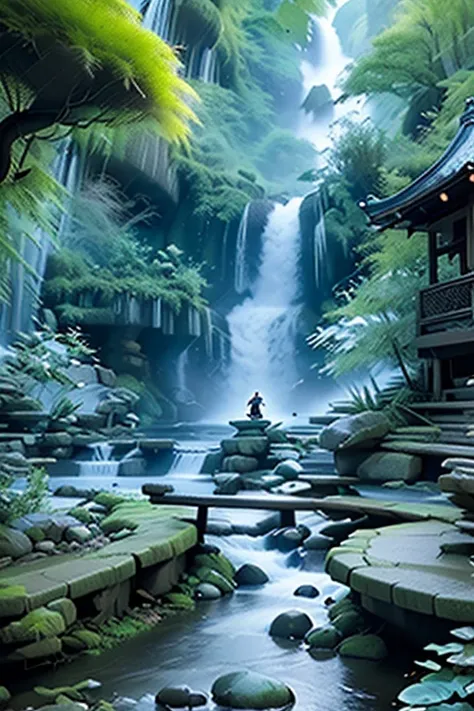 Guilin Landscape Scenery，山間Creek， Creek， the Trees，Cave Cave,  Waterfall Man , Tree, Creek, bamboo, deer,  Hot Springs , steam, firefly， Mystery，lotus，(beauty，exquisite:1.3),(illustration: 1.0), Epic Works, Real Lighting, 【 HD detail , masterpiece, Best Qu...