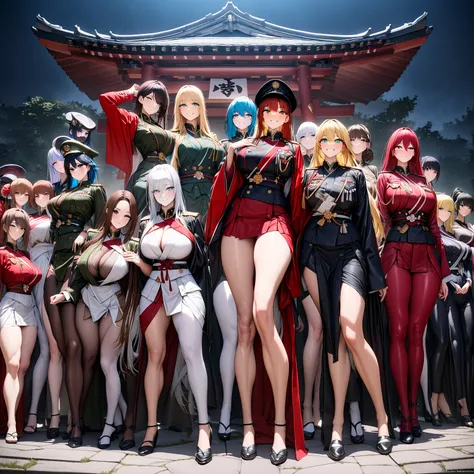 they are a group of women, there are only women。they are all super tall; they are all adult women。They are all 20 years old; their hairstyles and hair colors are similar々, and they all have inner colors on their hair. They are all slender, have super breas...