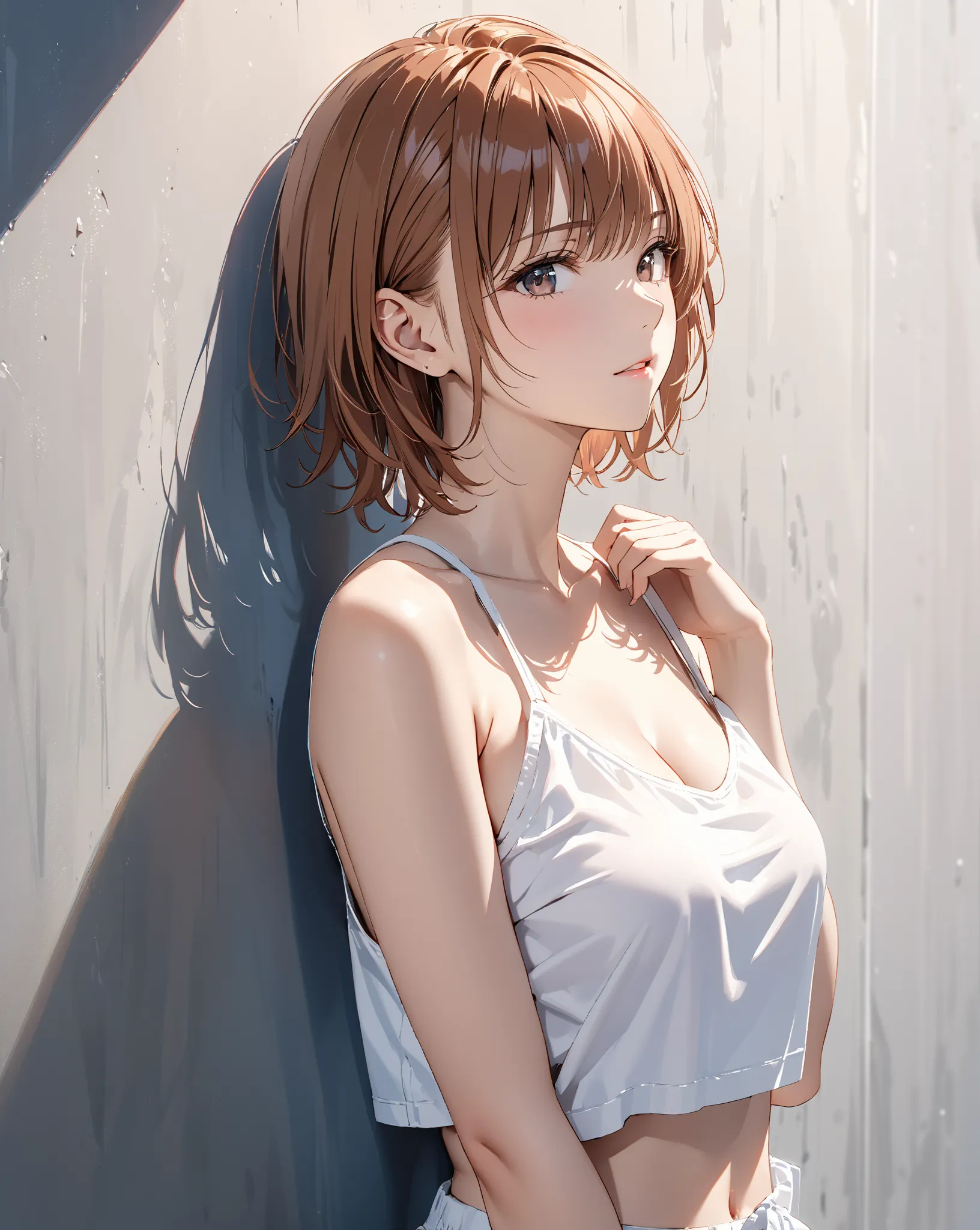 A Shadow on the Wall, ( Misaka Mikoto), masterpiece, highest quality, UHD, retina, masterpiece, accurate anatomy, super detailed, high quality, best quality, 8k