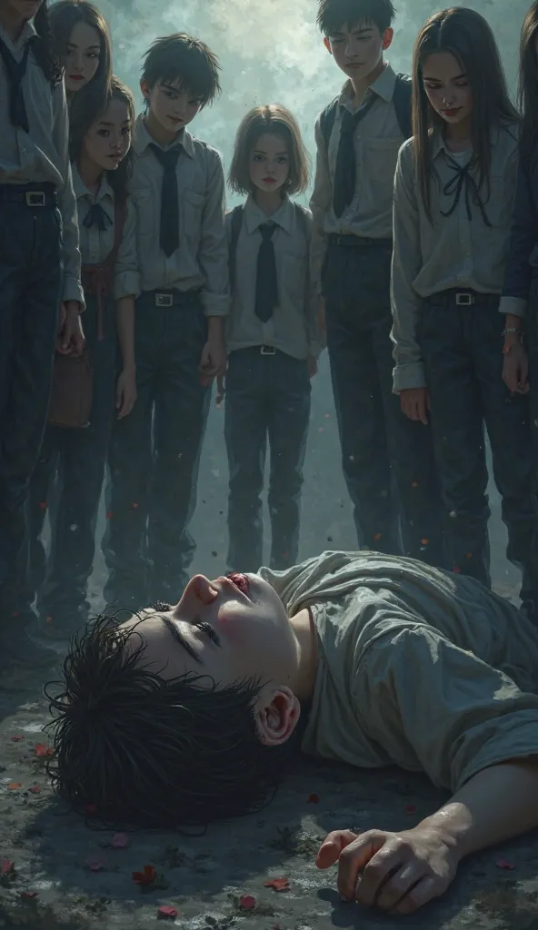 create image in which one boy are dead and other are standents there