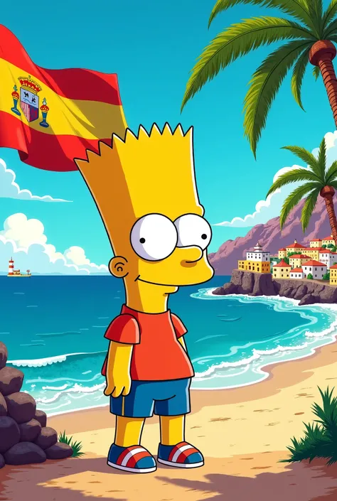 Bart Simpson in Tenerife at sea less creepy with the Canarian flag