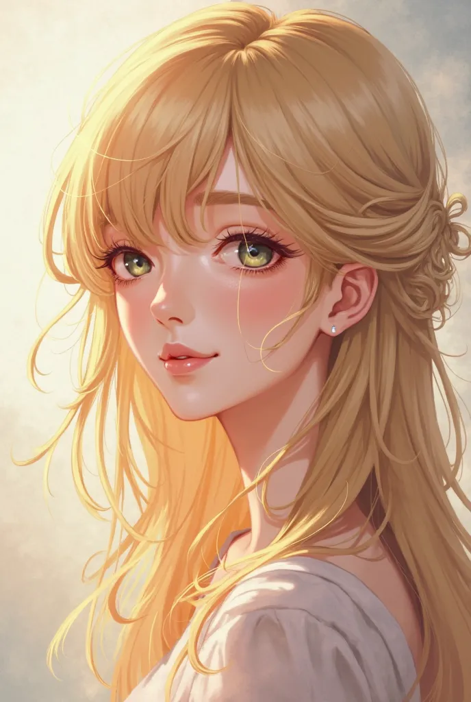 A blonde anime woman looking pretty