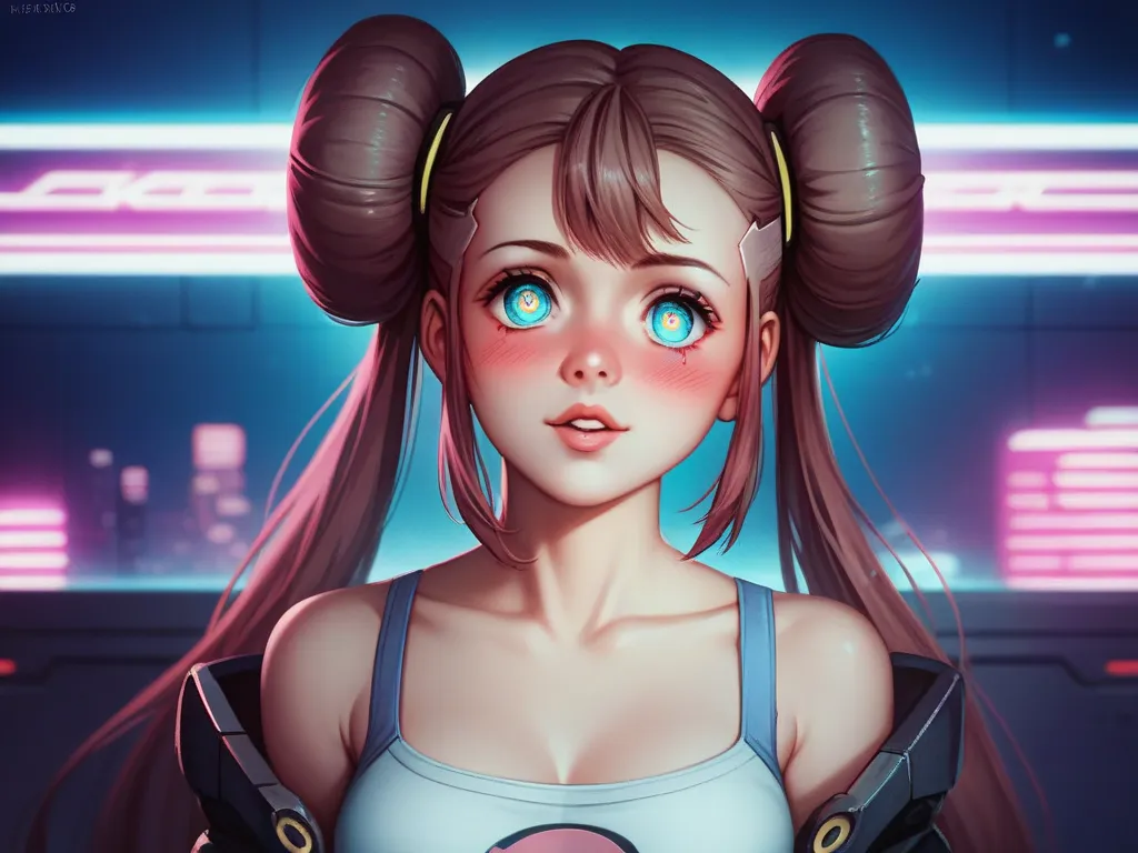  masterpiece, is best, amazing quality, is very beautiful, cyberpunk neon suit,  latest, Stapstas_style, 1 Girl, alone,  Hihelzflux, Rosa_( Pokemon), Perfect Eyes, Detailed Eyes,  blush,