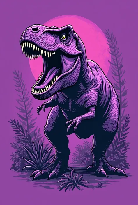 purple t-shirt with T-Rex design