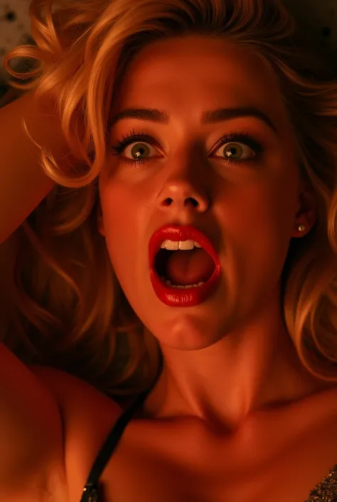 AMBER HEARD is surprised to see a man's cock,POV from top to bottom sitting on the floor with her mouth open, she is excited, Enjoy it a lot,Fiery detailed face perfect beautiful