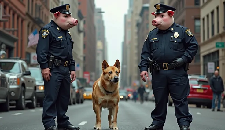 there are two police officers standing next to a dog, police, the photo shows a large, hybrid of pig and nyc policeman, police officers, caught on security camera, cop, accidentally photographed, a dog, hidden camera photo, security footage, police officer...