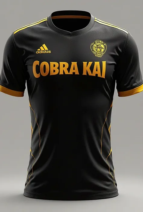 Make just a black volleyball team jersey with gold Cobra Kai details 