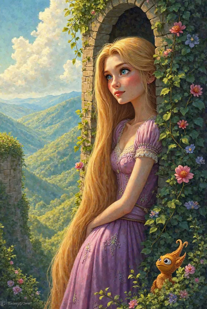 Can you create a cover for me for a subject that has Pascal in a lower corner(Rapunzel )  as if you were reading 