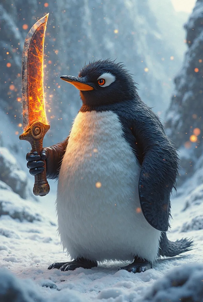 Penguin with fire machete 