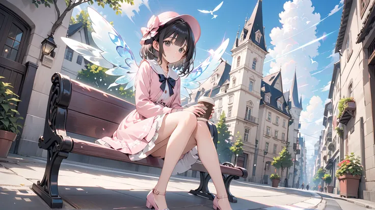 ( best quality ,  high resolution ,  Textured skin , high quality, high detail,  extremely detailed CG unity), age girl ， magic 少女，Black short hair，Black Eyes，pink small hat，抱着 magic 棒， magic ，cute，Multi-layered ruffles，Lace，Beautiful patterns，Dress nicely...