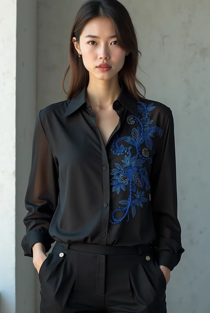 Black blouse with blue details