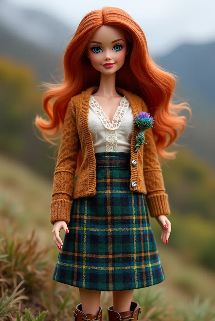 create a scotisg man barbie that have the same caractheristic of a barbie