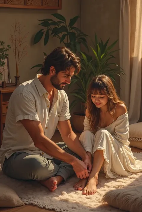 A man giving a girl a foot massage 