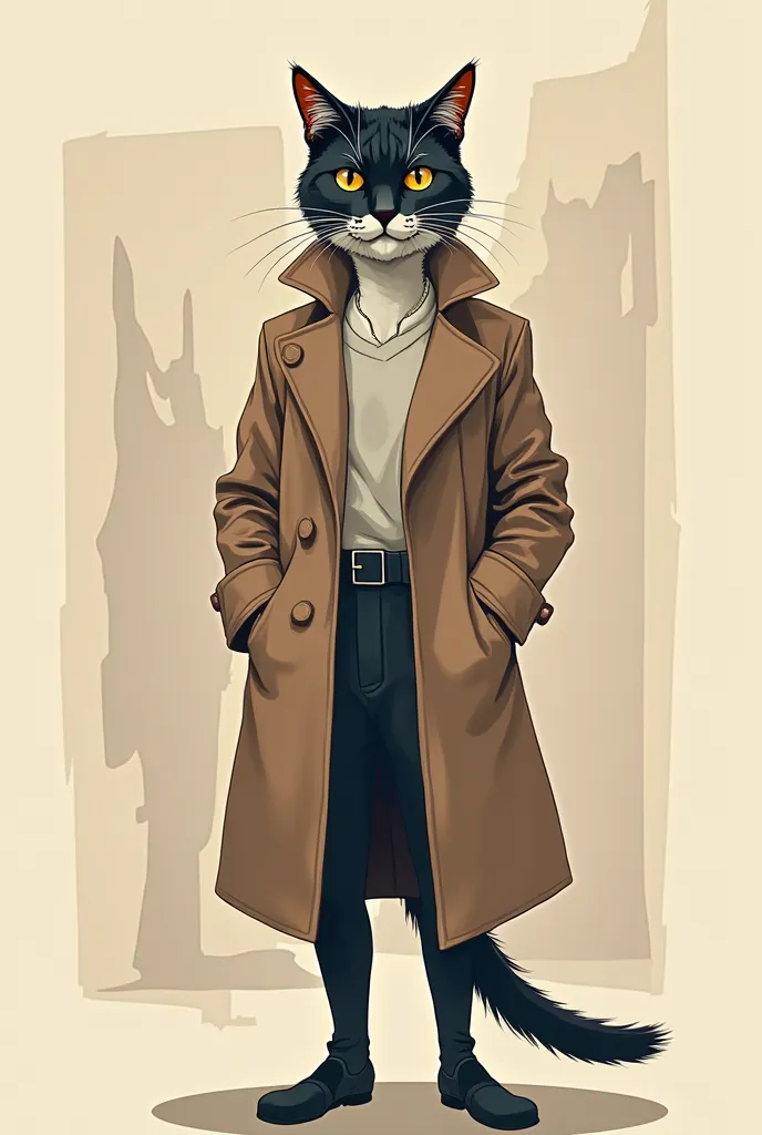 vector drawing, Cat in a trench coat