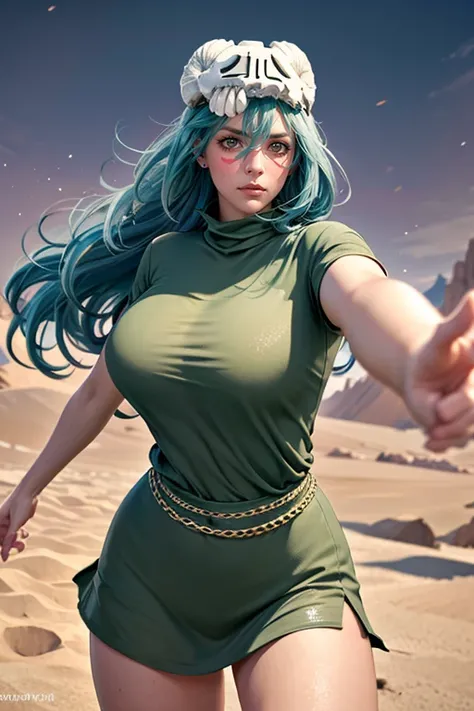 （（（perfect figure，figure，odelschwanck，green clothes，（（（in, long hair, facial mark, hair between eyes,  skull,skirt，yellow eyes，under type figure:1.7））），((masterpiece)),high resolution, ((Best quality at best))，masterpiece，quality，Best quality，（（（ Exquisite...