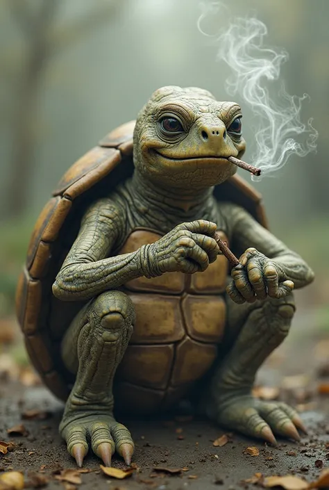 Stubbed turtle person smoking 
