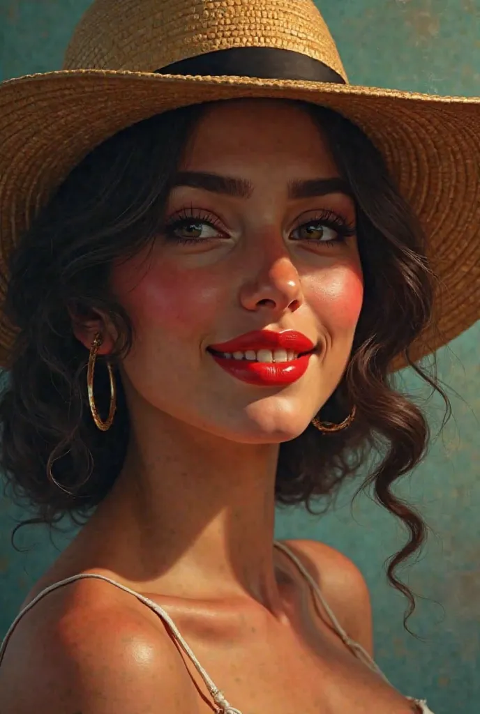 Same girl whit cuban hat red lipstick smile 