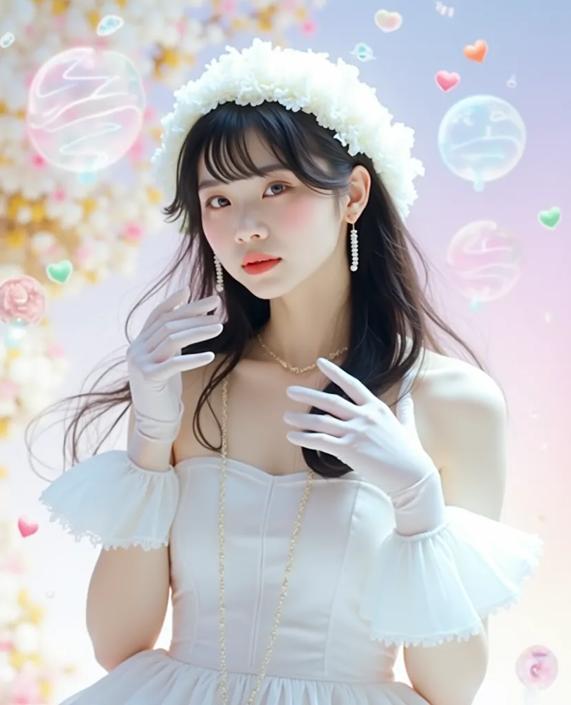  Color photos inspired by。close-up of a woman in a white hat and dress, 白い Princess cutヘアスタイル, Chiho, Teshirogi Shiori , ❤🔥🍄🌪,  Princess cut,  shikamimi, Twin tails white_gloves,  with a pretty face - pretty face ,  Takano Aya color style , Beautiful girl ...