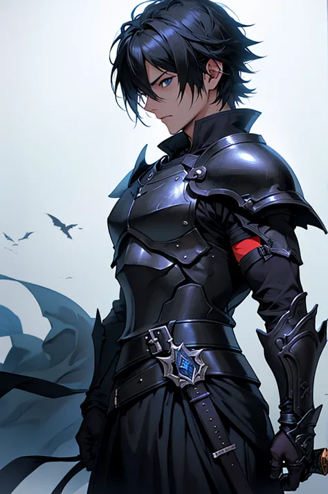 Final Fantasy's Dark Knight、8k,  male, 20th Generation、adult、Rin々Shii、たくまShii、Sword of Madness、Dark Knight、adult、 short black hair、 Facing Front、 upper body、 expressionless、  Black Armor、evil sword、（ no background、white background）