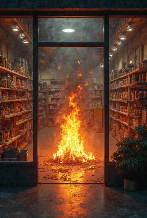 A small fire in a store 