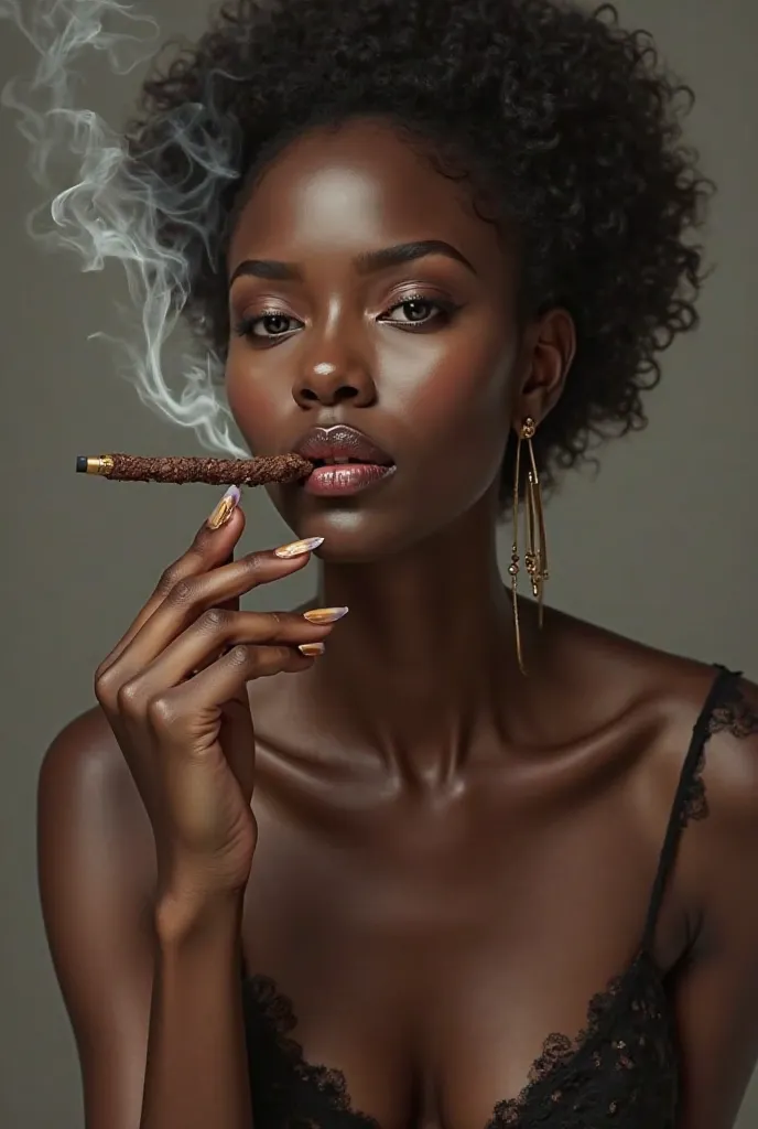 Beautiful black lady using tobacco snuff 