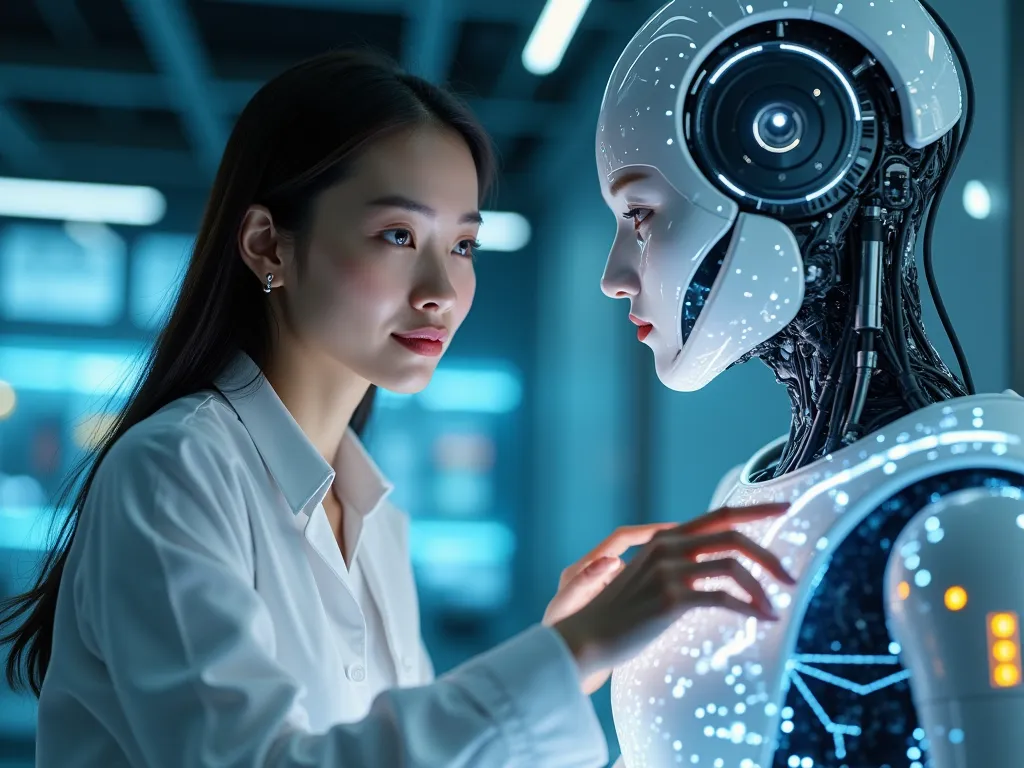 AI and Asian woman working together