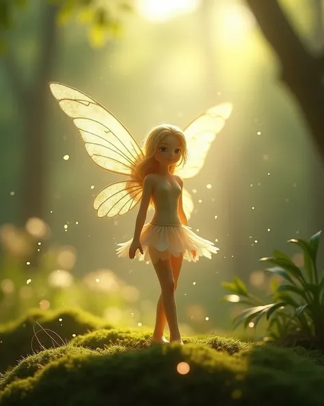 Fairy、 soft sunshine、 has a blurry background、 in the woods