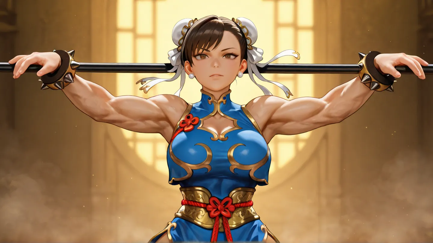 Chun Li Big Ass woman Vista traseira Big ass Crusshed, sitting, staff in hand 