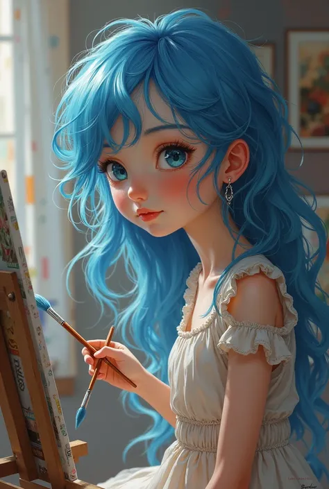 polish girl with blue hair painting 